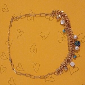 Paperclip Gold Nacklac 14K GE Necklace w Genuine Gemstones & Pearls NEW